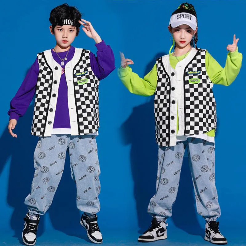 Trajes de baile de Jazz para niñas, ropa de calle para niños y adolescentes, Ropa de baile de Hip Hop, chaqueta sin mangas, Pantalones