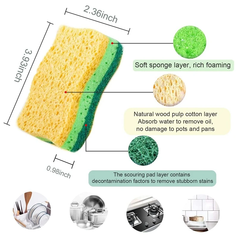 Non-Scratch Cellulose Household Kitchen Sponges, Dishes Sponge 5 Packages ,Multi-Use Dish Scrubber Sponge For Household