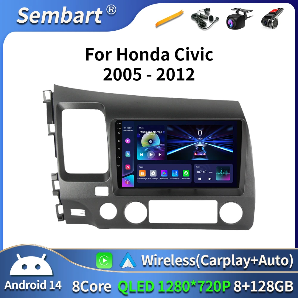 Android 16 radio estéreo de coche para Honda Civic 8th 8gen 2005 2006 2007 2008 2009 2010-2012 multimedia inalámbrico carplay android auto