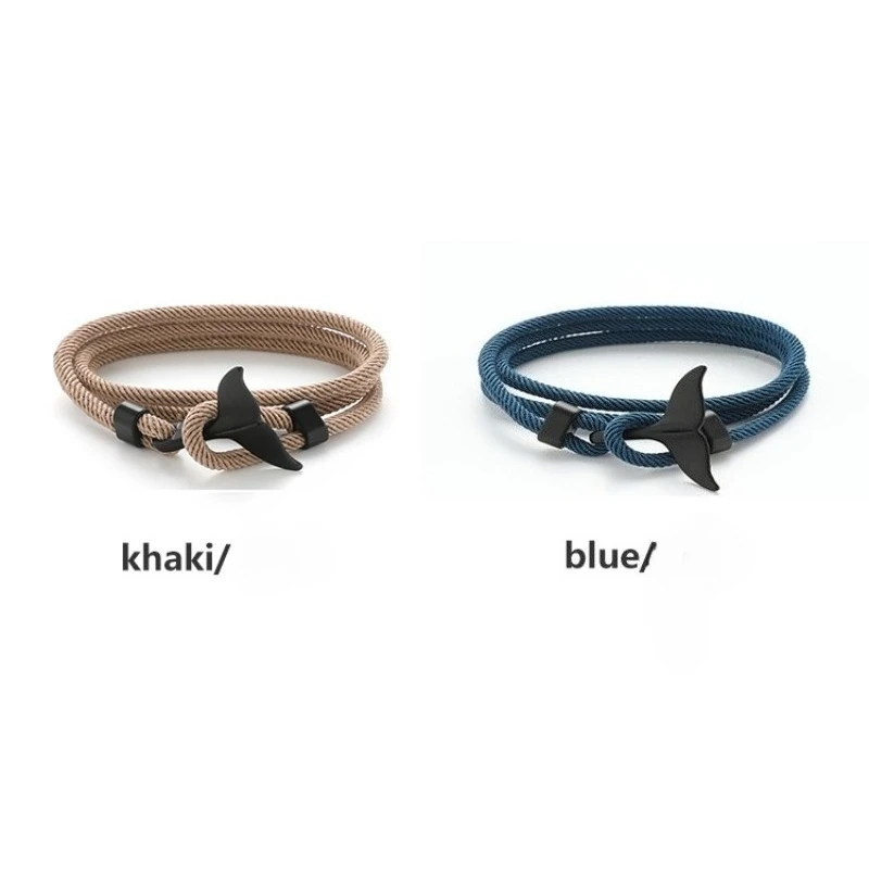 Pulseira trançada multicolorida com cauda de baleia europeia e americana com fivela dupla ajustável na moda