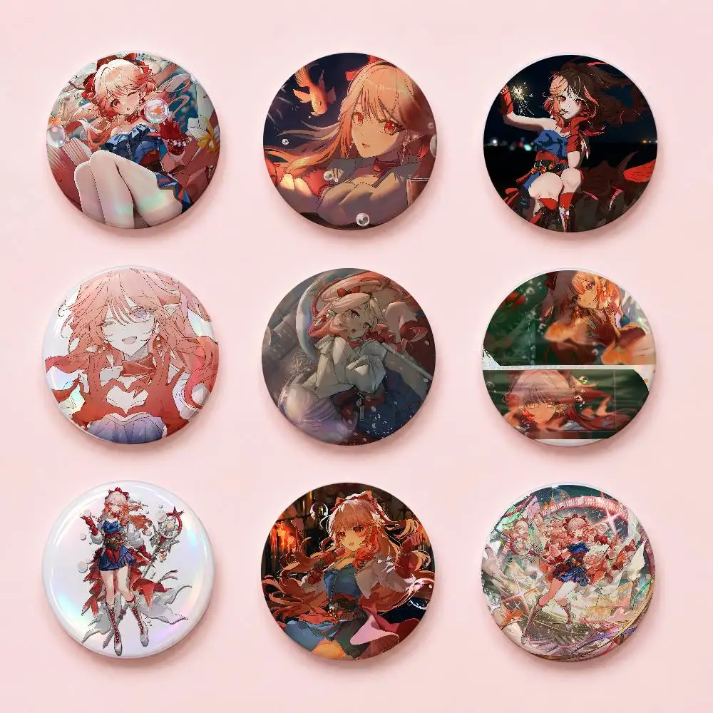 H-Haruka Cute Cool Round Pin Badge Set For Anime Game Music Cartoon Fans Backpack Denim Jacket Hat Decoration