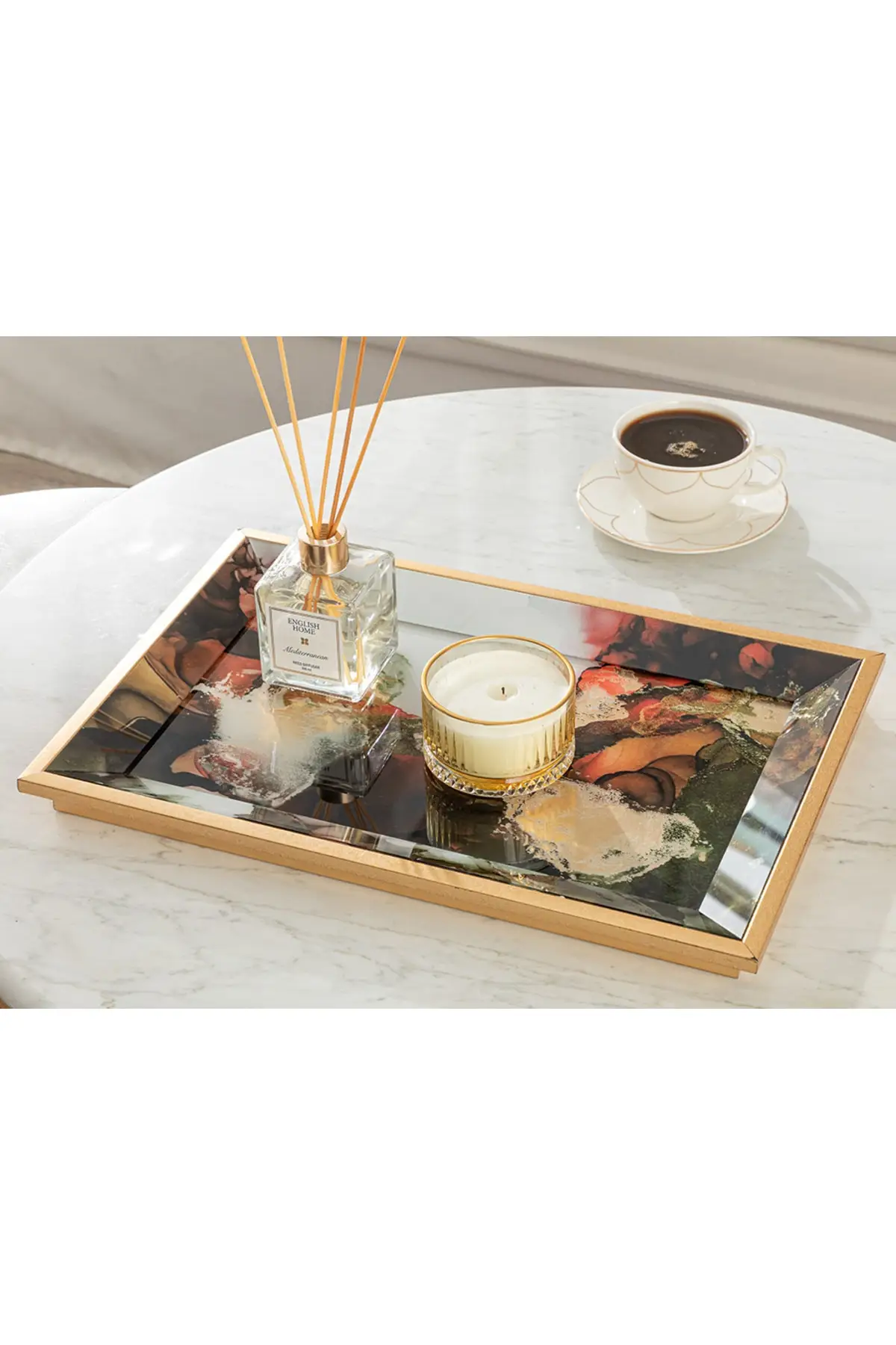 Decorative Tray 22x37 Cm Gold Color Decorative Lux Service Eat at the Presentation of Organizer Multi-Purpose Tray 2022 Trend