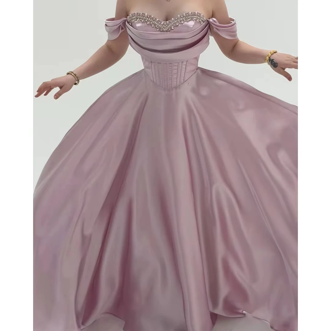 

Luxury Prom Dress Glossy Satin Romantic Princess Style Customized Boned Corset Bodice Evening Dress 2026 Wedding Party Dresses