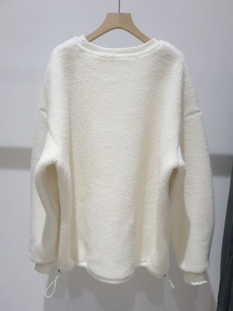 2025 الخريف الشتاء فضفاضة منتصف طول سميكة الدافئة لامب كنزة صوفية من الصوف البلوز مع Bowknot الكرتون تصميم هوديس للفتيات #5