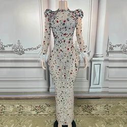 2025 New Elastic Mesh Slim Fit Shiny Diamond Elegant Feather Pregnancy Dress Maternity Photography Formal Dress Women Elegant
