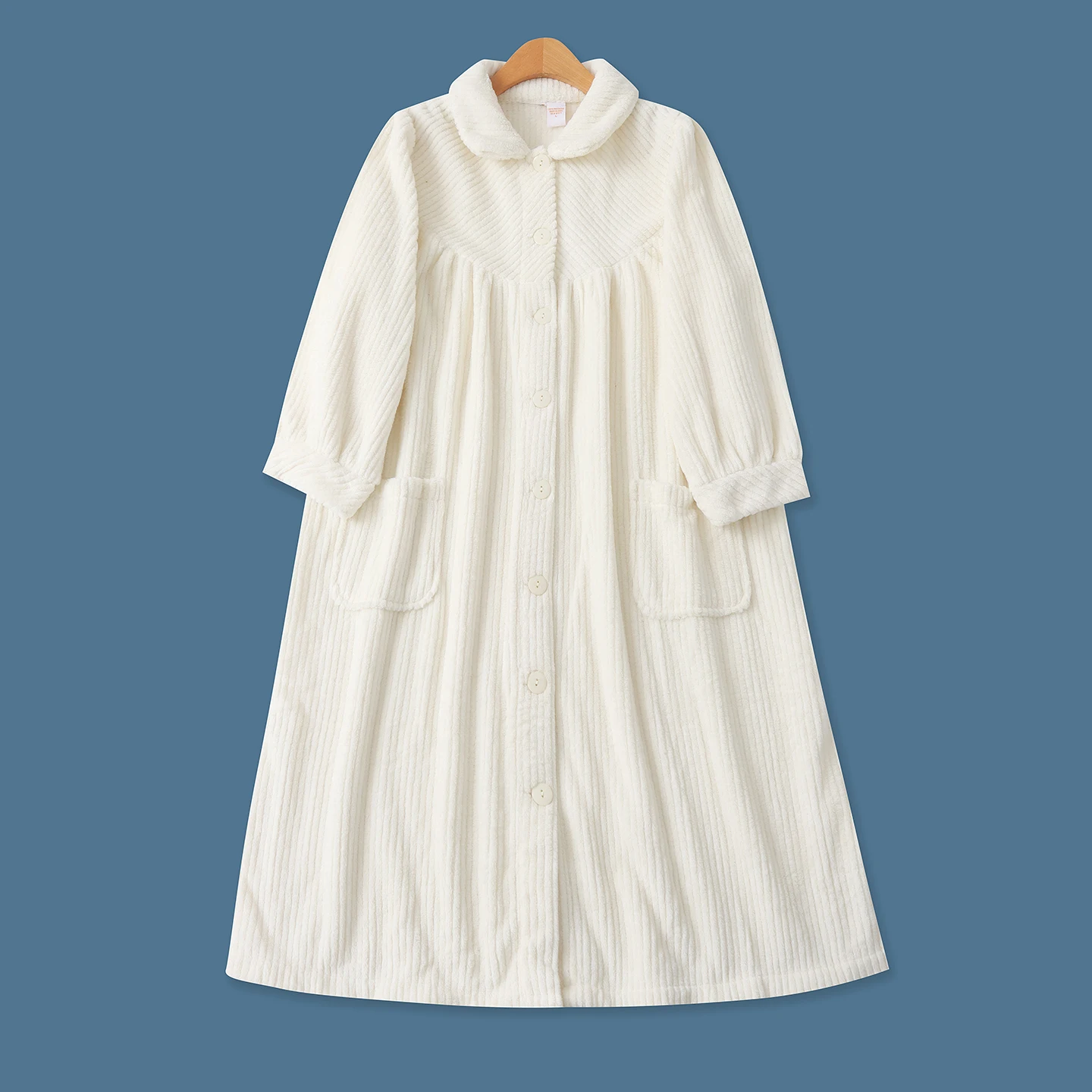 Coral Fleece Sleep Dress Loose Long Sleeve Turn-down Collar Home Clothes Candy Color Women's Casual Comfortable Nightgown