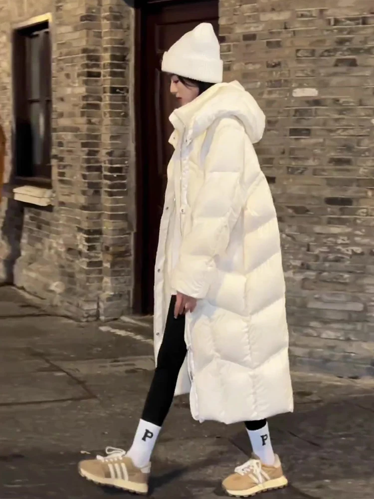 Bianco con cappuccio lungo Du down Jaet da donna invernale Thiened capispalla caldo Faionable Casual Sle Memory Tessuto in poliestere