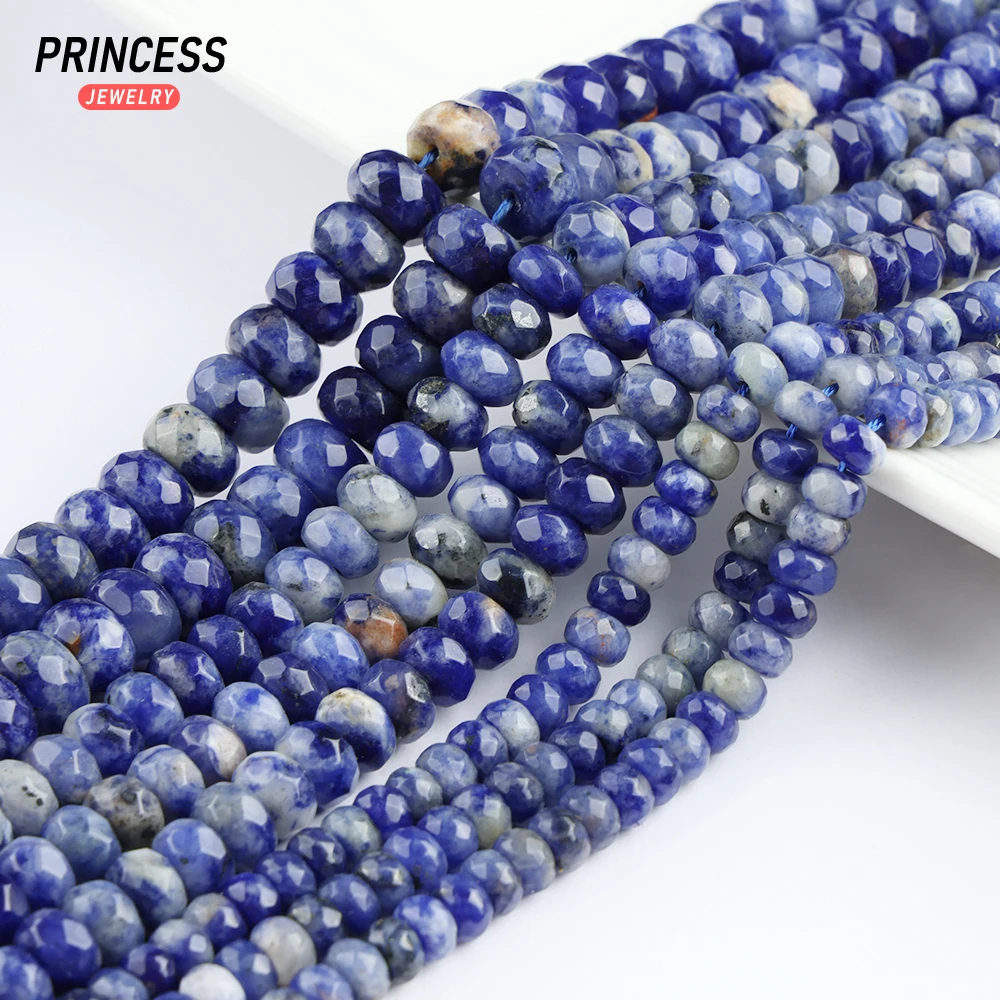 A+ Natural Blue Sodalite Faceted Rondelle Beads for Jewelry Making Bracelet Necklace DIY Accessories  4*6mm 6*10mm