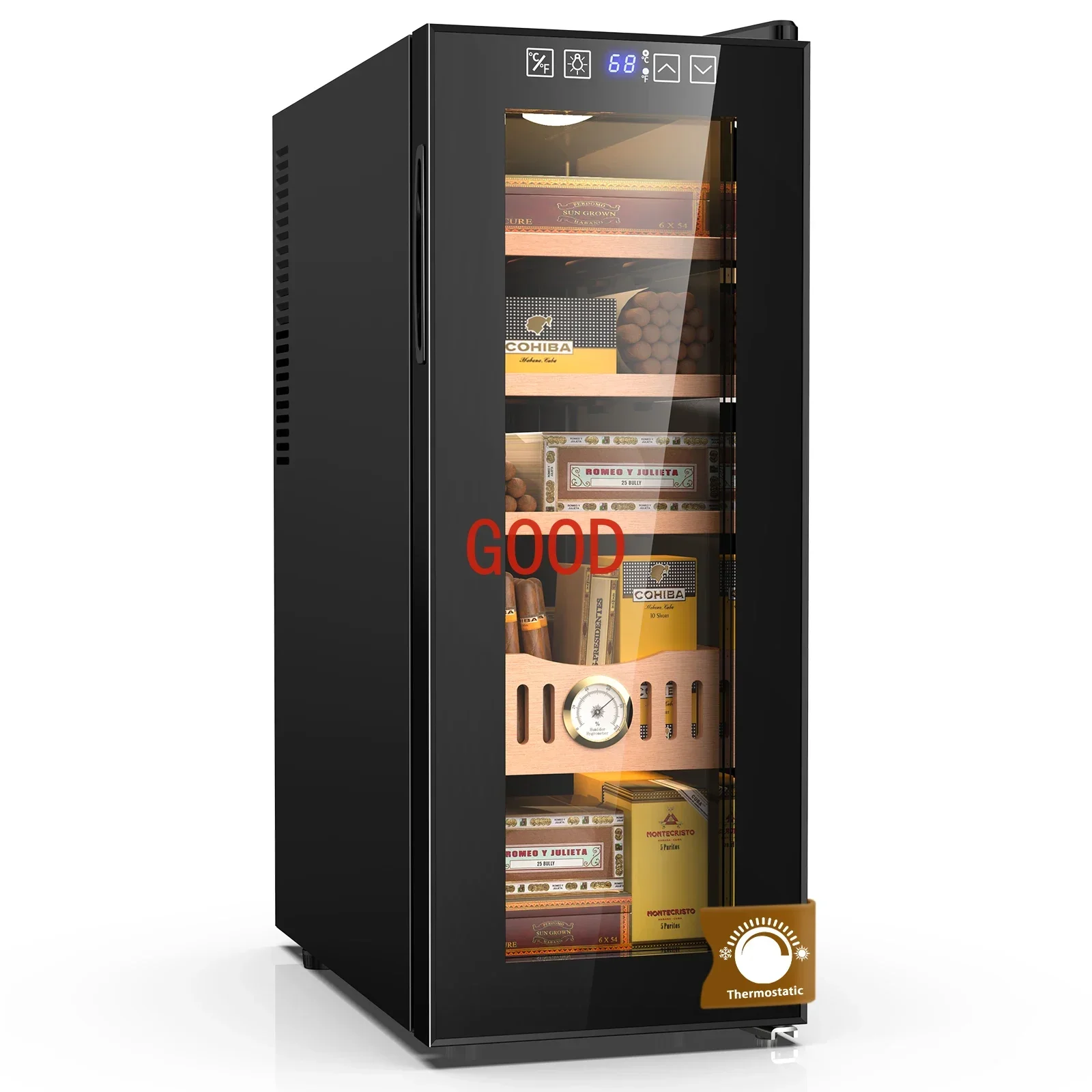 

Электрический шкаф для хьюмидора для сигар на 35 л на 250 отсчетов, контроль температуры охлаждения и обогрева, с полками из испанского кедрового дерева