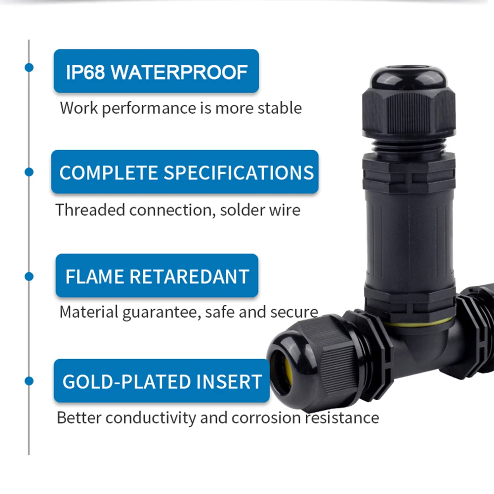 M25 3 Way IP68 T-type Waterproof Connector Electrical Cable Screw Wiring Terminal Junction Box Outdoor Rainproof Wire Connectors