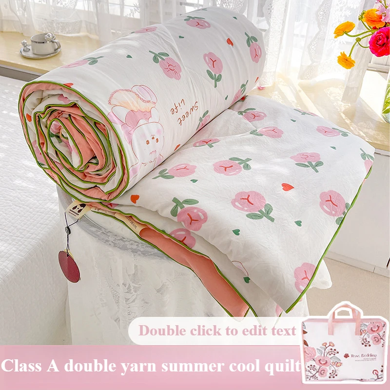 

Washed Double Gauze Spring Summer Quilt Queen Grade A Lightweight Comforter Soya Fibre Filling Soft Breathable Summer Blanket