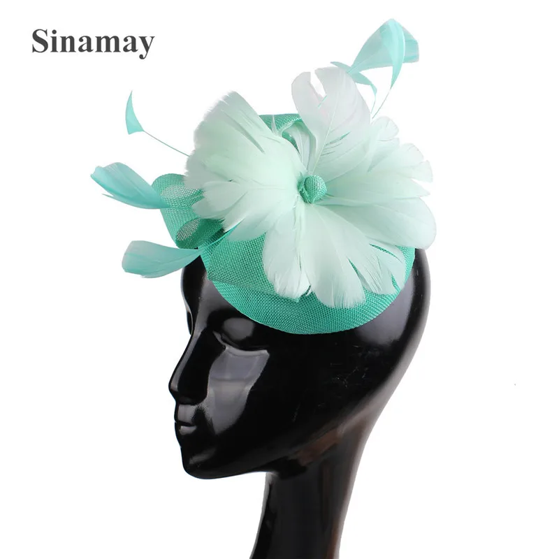 

Beige Imitation Sinamay Fascinator Hats Cocktail Hats Wedding Headwear Church Derby Feather Hair Accessories NEW ARRIVAl