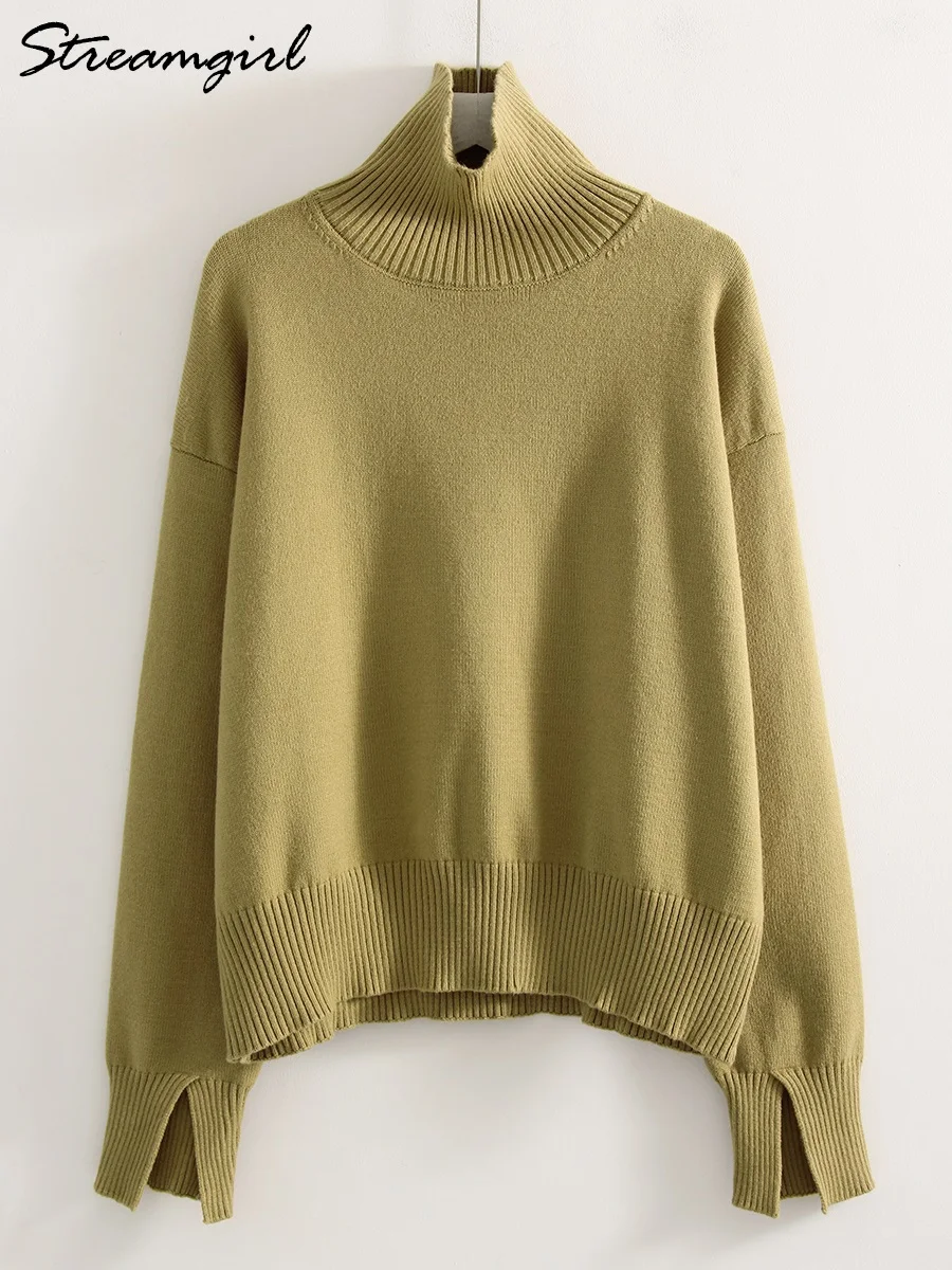 Green Warm Turtleneck Sweater Women Oversized Autumn Winter Knitted Pullovers Lady Basic Jumpers Turtleneck Sweaters Female - view 4