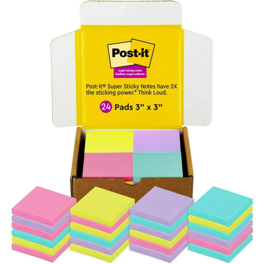 

Супер липкие заметки 3x3 в 24 блокнотах в упаковке, 70 листов, эксклюзивная коллекция ярких цветов для офиса и домашнего использования Aqua Splash Aci