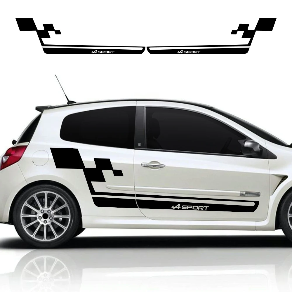 

Наклейка на боковую дверь автомобиля, гоночный спортивный флаг, виниловая юбка, декоративная крышка, автодекор, наклейка для Renault Clio Cup RS, тюнинговые аксессуары