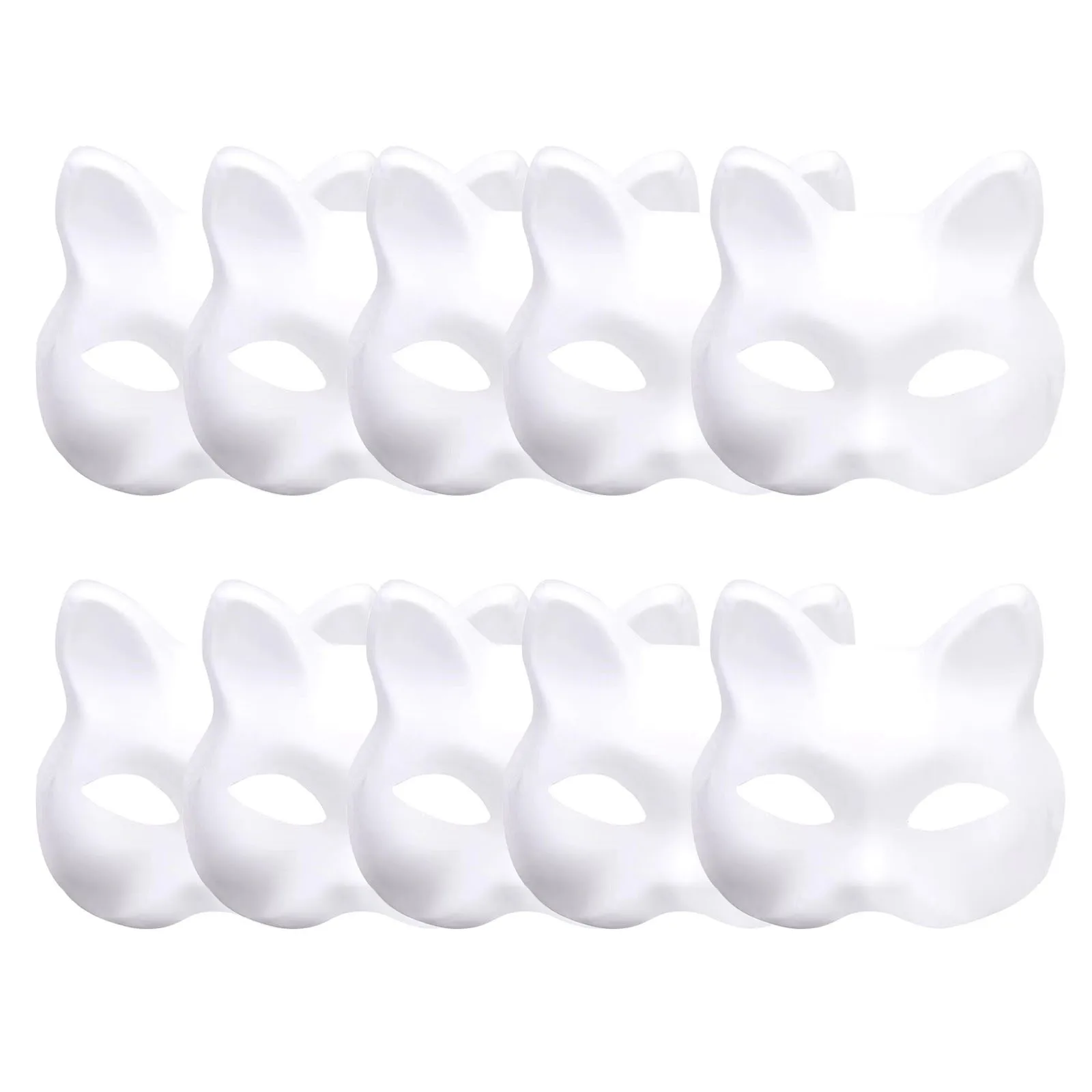 3/5/10/20/30/PCS Therian Masks White Cat Masks Blank DIY Halloween Mask Animal Half Facemasks Masquerade Cosplay Party