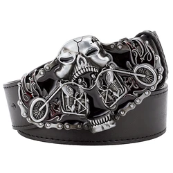 Fire Skull Heavy Motorcycle Casual Men cintura in pelle Flame Motorcycle Cruiser Rider Metal Style