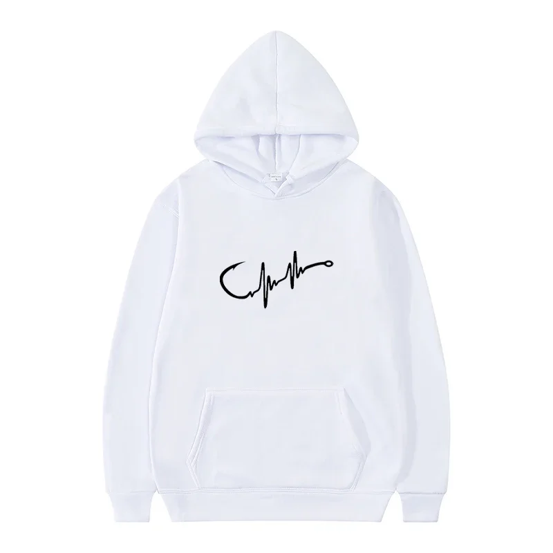 

Autumn and Winter New Heartbeat Line Fishing Hook Pattern Hoodie Fashionable Hooded Sweatshirt Casual Harajuku Pullover