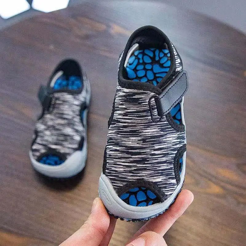 

Summer New Beach Shoes Closed Toe Soft Sole Sandals Kids Velcro Breathable Mesh Functional Shoes Boy Girls Children's Sandals