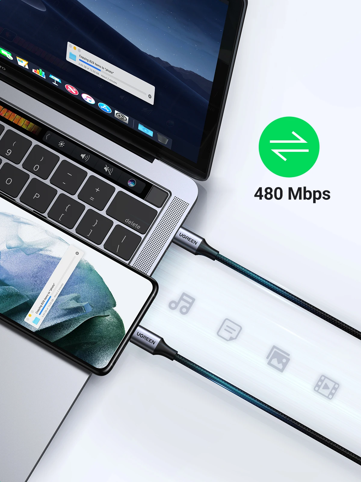 UGREEN 60W 100W Kabel USB typu C do USB C do Macbook iPad Samsung Xiaomi PD Szybkie ładowanie Przewód ładowarki 3A Szybki kabel USB C