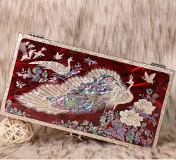 Mother of Pearl Lacquered Jewelry Box Peacock Hand Made Sea Shell Inlaid Crafts Organizer for Earring, Necklace, Rings, Gifts