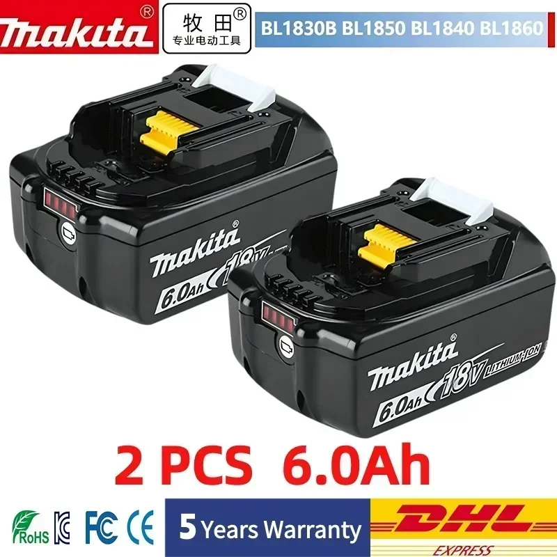100% Original Makita 18V Akku 6,0 Ah Wiederaufladbares Elektrowerkzeug Makita 18V Akku, Austauschbarer LED-Lithium-Ionen-Akku, BL1860B