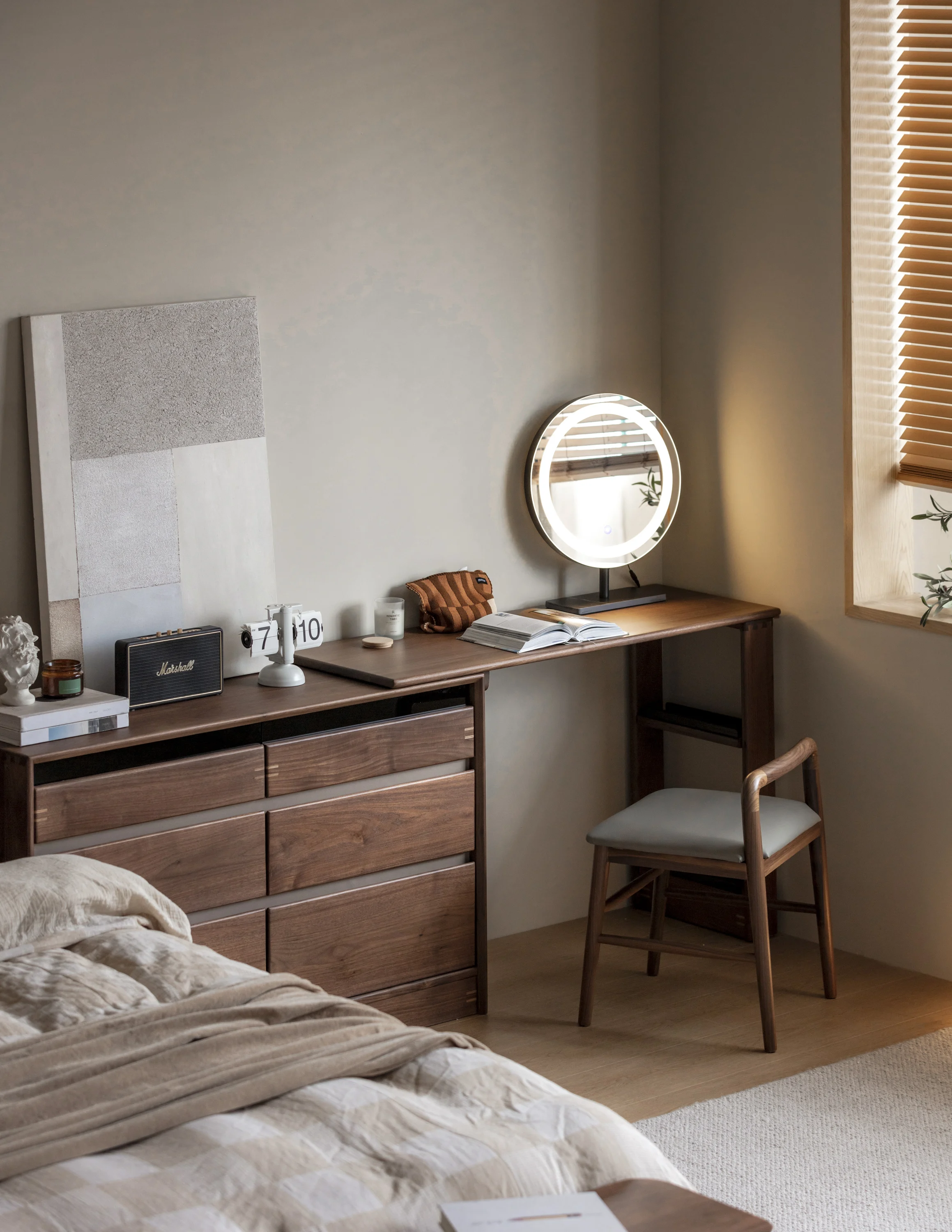 #Factory Direct Supply Dressing Table Integrated Chest of Drawers Makeup Table Bedroom Black Walnut Wood Bedside Storage Cabinet