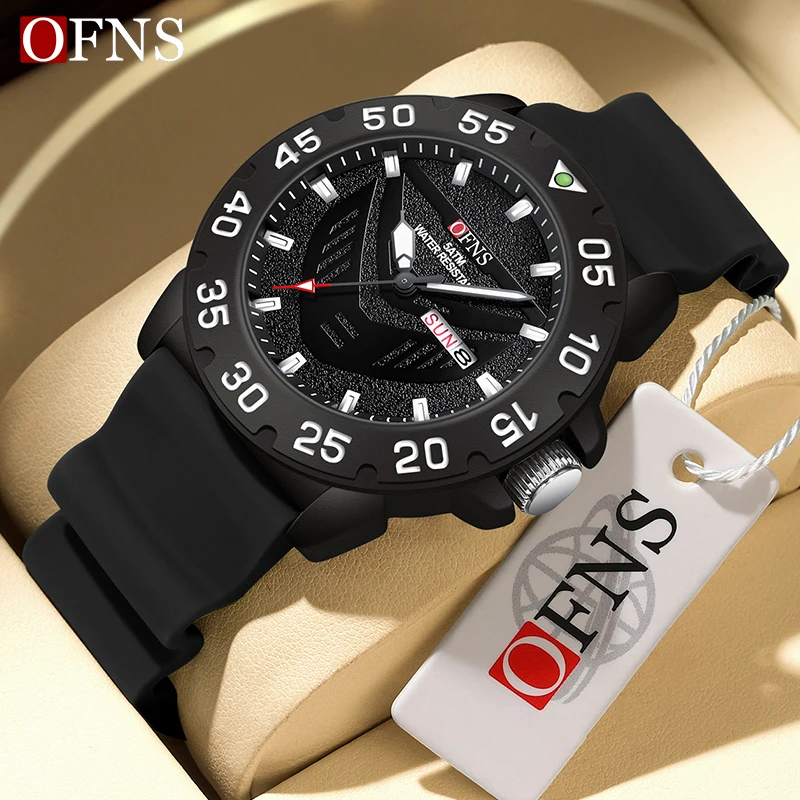 OFNS New Men Business Quartz Watch High Quality Silicone Elastic Force Strap Fashion Sports 50M Waterproof Luminous Men\'s Watch