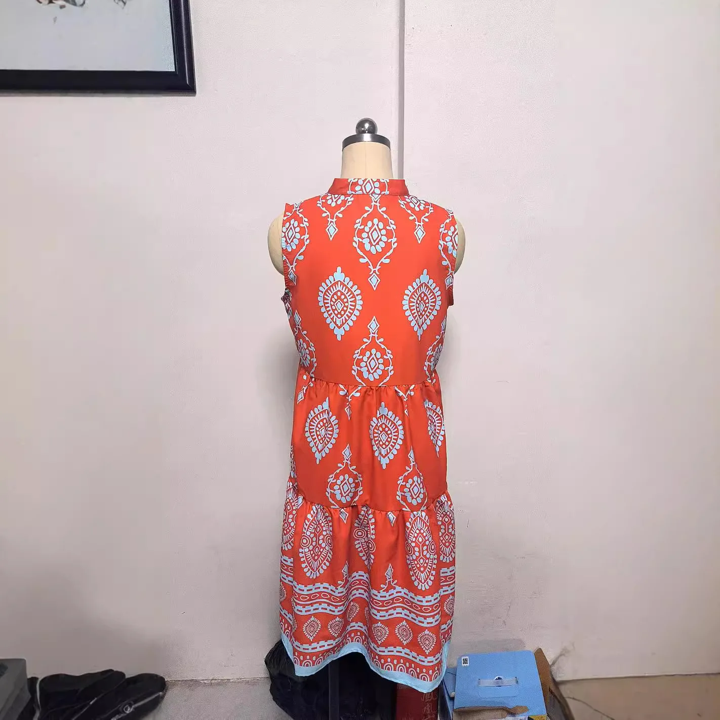 Vestido suelto, cómodo e informal para mujer, cuello camisero, sin mangas, estampado de moda, vestido de verano medio a largo