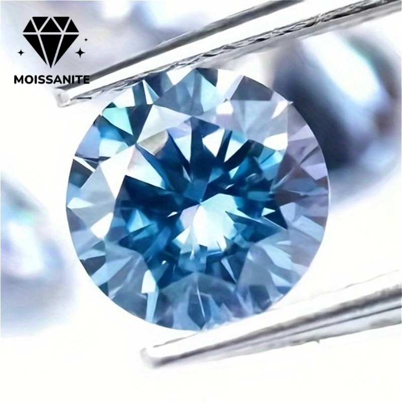 

1pc 0.5-5 CARAT Blue Round Cut Moissanite Stone Loose, Excellent Quality for Engagement Ring Pendant Necklace Jewelry Making.