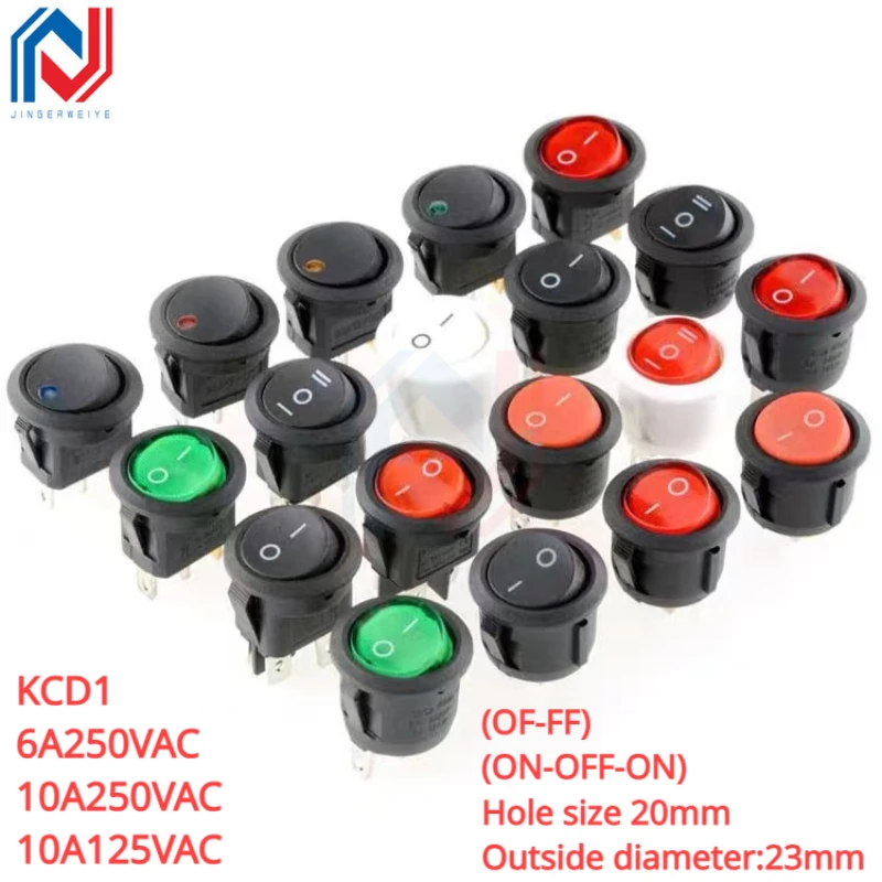 2 SZTUKI ON/OFF Okrągły przełącznik kołyskowy Podświetlany diodami LED Deska rozdzielcza samochodu Deska rozdzielcza Łódź Van 12V 24V / 6A 250V / 10A 125V 2/3/4PIN Przełącznik 20MM