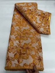 Orange African Jacquard Brocade Luxury Fabric Women Floral Damask Dress Material Nigerian Gilding Lace Brocard Tissu 5 Yard CB13