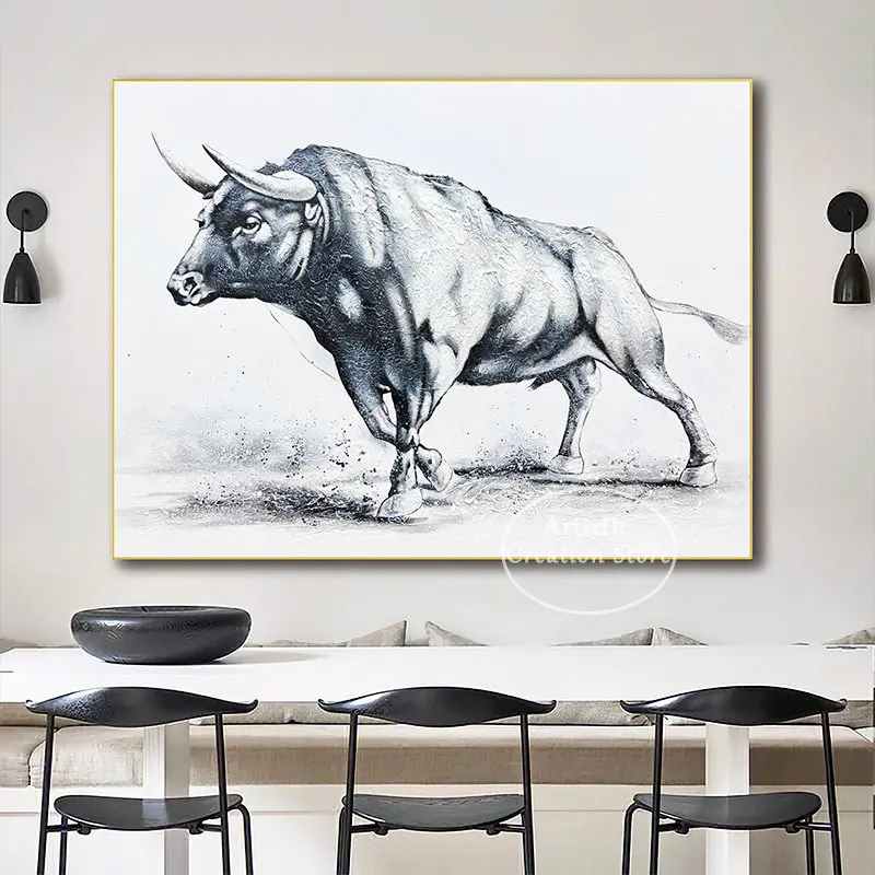 LargeWallOriginal Bull Abstract Print Canvas Painting Bull Mural Bullfighting Oil Painting Modern Animal Home Decoration Gifts