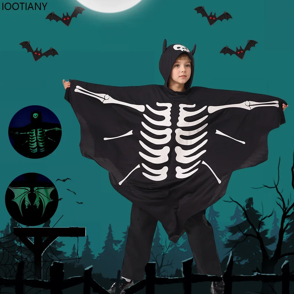 

CosplayHalloween Kids Glow-in-the-dark Spooky Cosplay Bat Cloaks Carnival Festival Hooded Capes Horror Theme Party Performance D