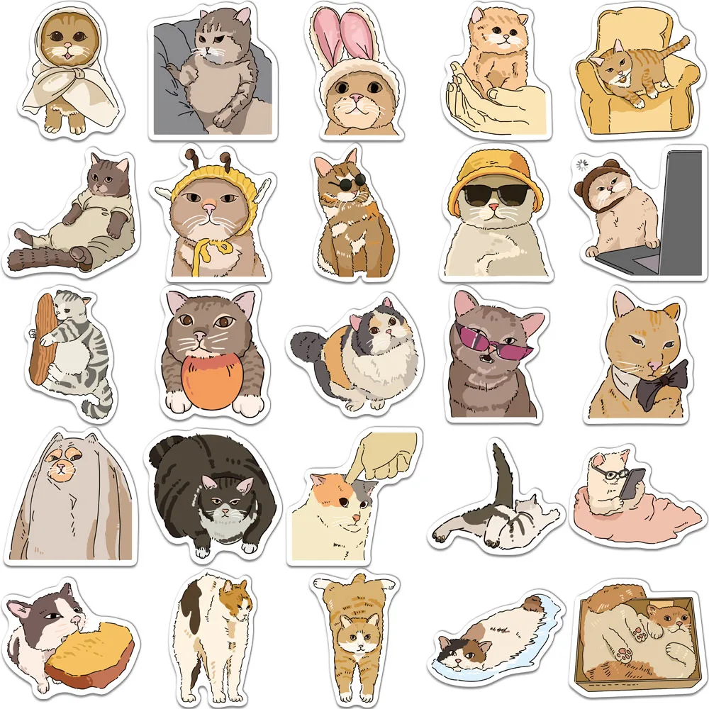 50/100PCS Creative Cat Fun, Funny, Cute Cartoon Stickers Decorative Phone Cases, Notebook Bottles, Personalized Stickers