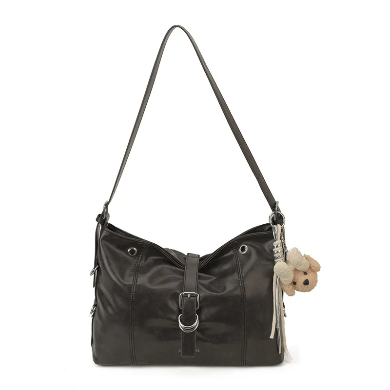 Motorcycle Shoulder Bag Fashionable Oil Wax Leather Korean Version Niche Design Bag Daily Crossbody Retro Versatile Tote Bag