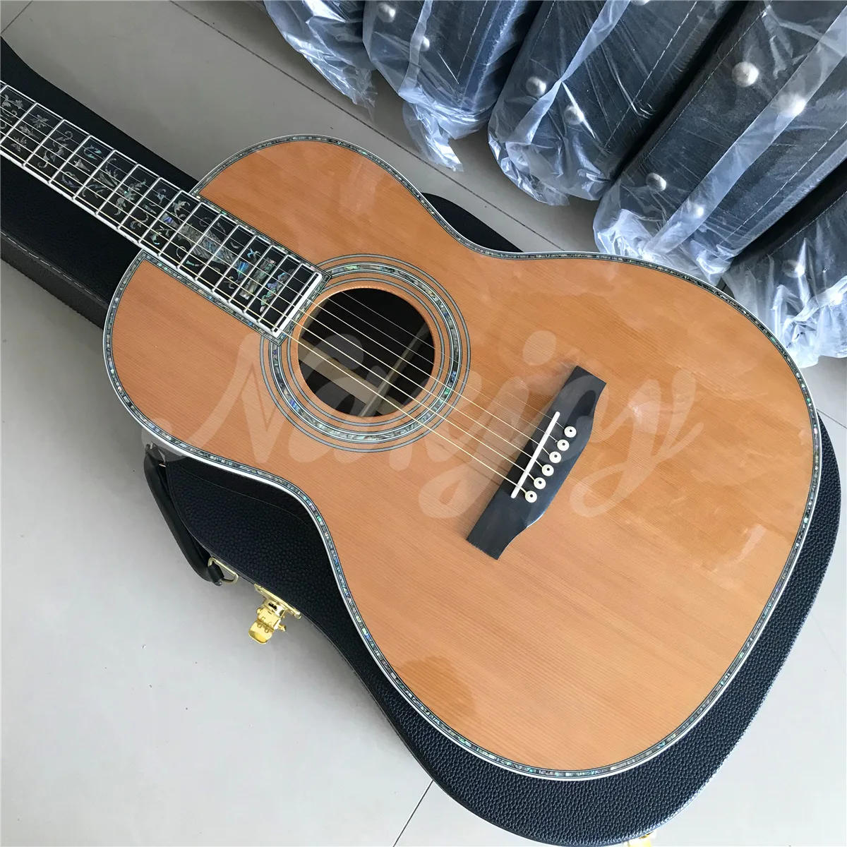 39 Inches Solid Cedar Top 000 Style Acoustic Guitar Real Abalone Ebony Finerboard Rosewood Back And Sides