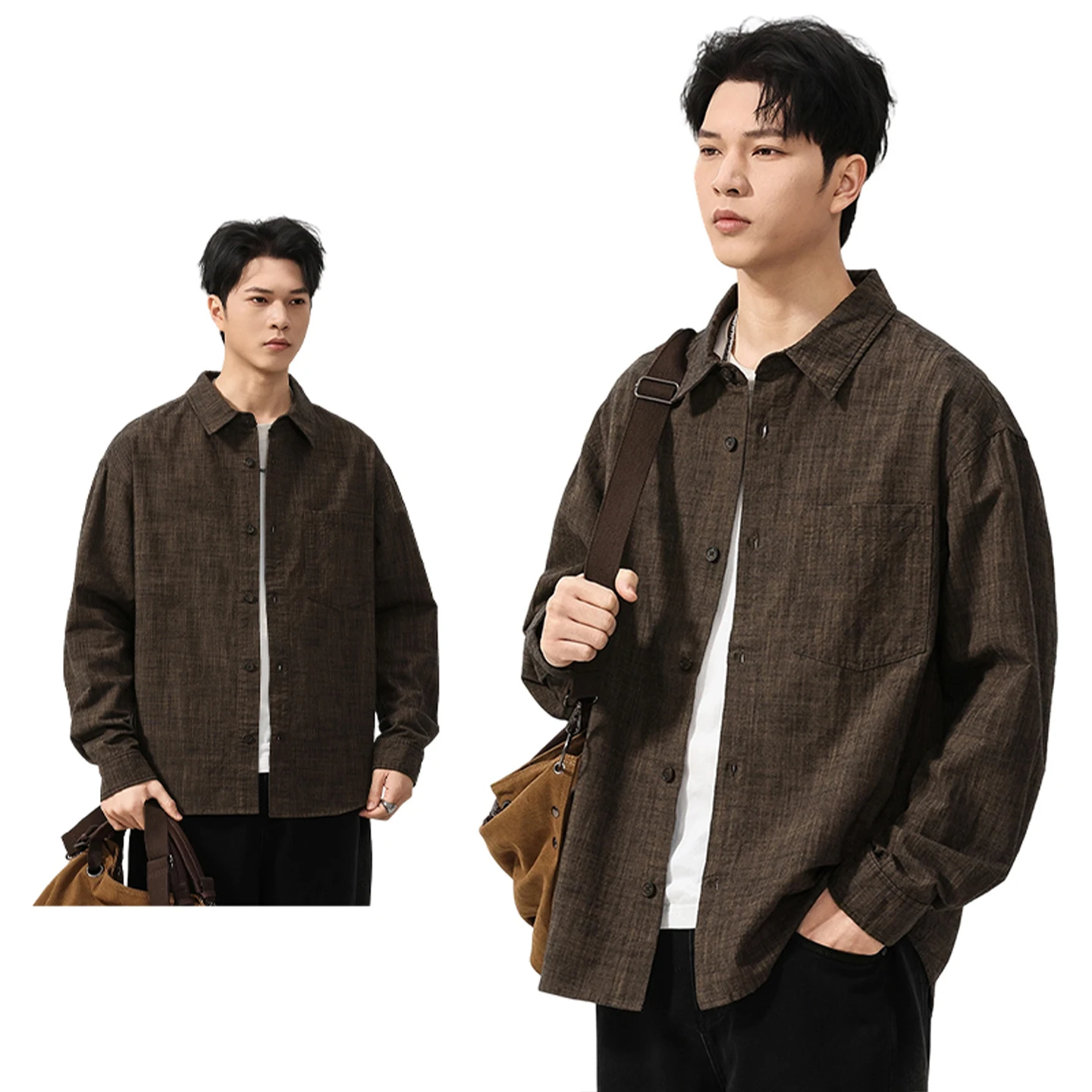 

Мужская рубашка-карго в стиле Streetwear: японский и корейский винтажный дизайн, свободный крой, длинный рукав, 100% хлопок