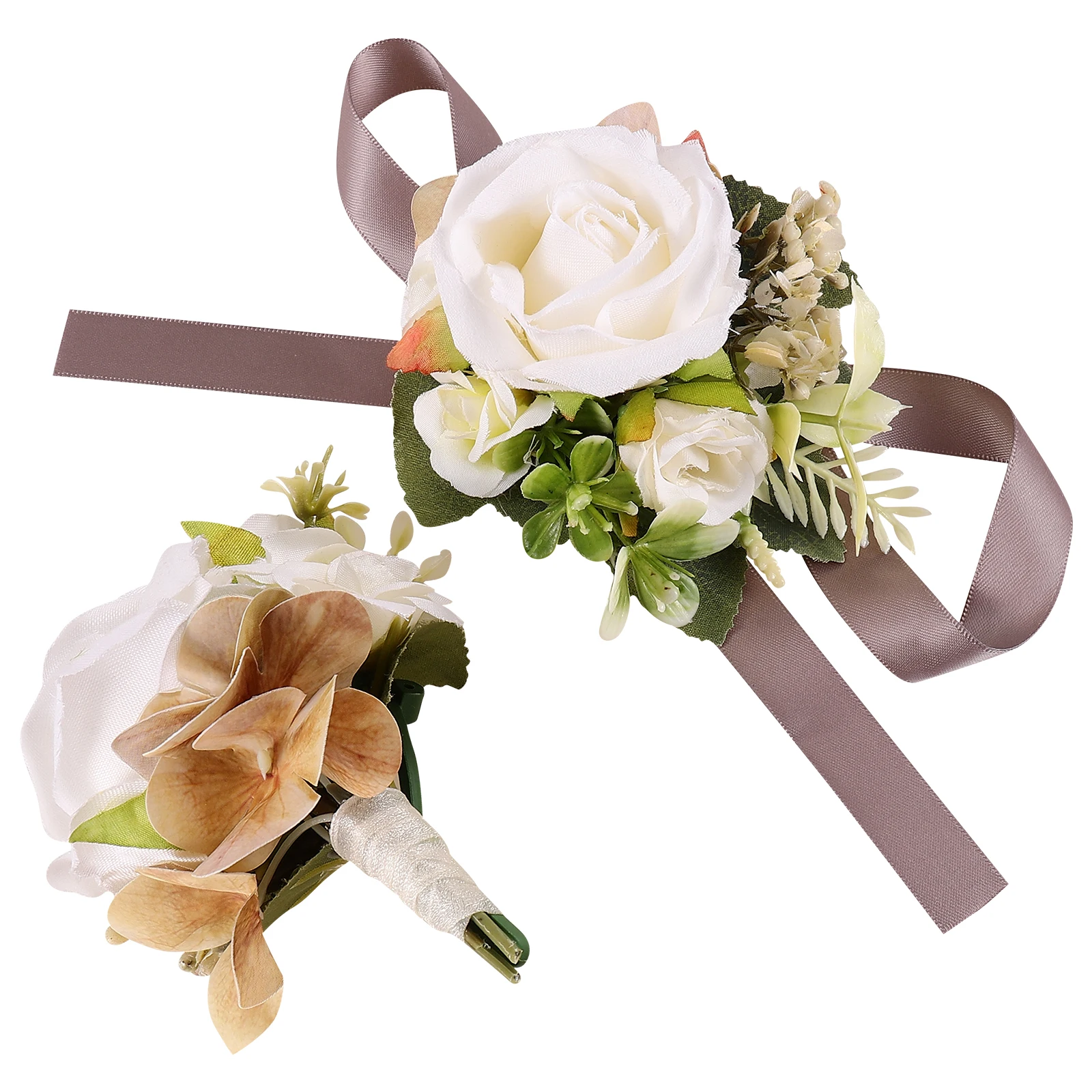 

1 set White Bride Wedding Corsage Wristlet Set Artificial Flowers Party Peonies Bridal Boutonniere Decorations Prom Accessories