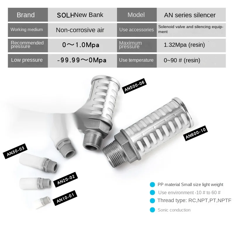 Pneumatic solenoid muffler Exhaust plastic AN1001/20-02 Resin type 1/2/3/4/6 minute 1 inch