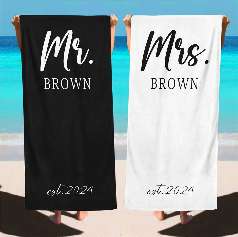 1pcs Mr & Mrs Beach Towel Custom Name Beach Towel Honeymoon Gift Summer Lovers Summer Vibe Wedding Gift Personalized Beach Towel