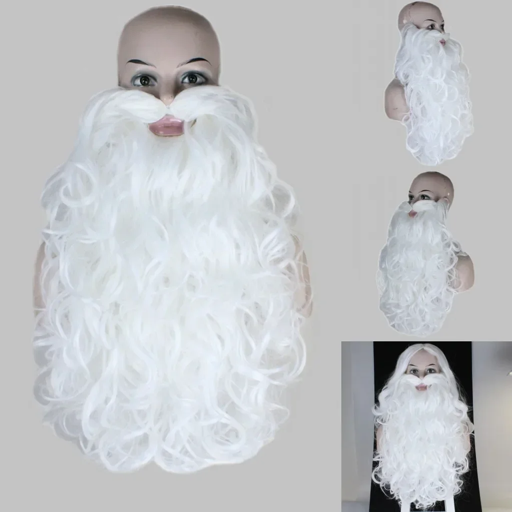 Peluca de Papá Noel de alta calidad, barba larga blanca, fiesta de Navidad elegante, fiesta festiva caliente, barba de 80cm, accesorio de peluca de Halloween