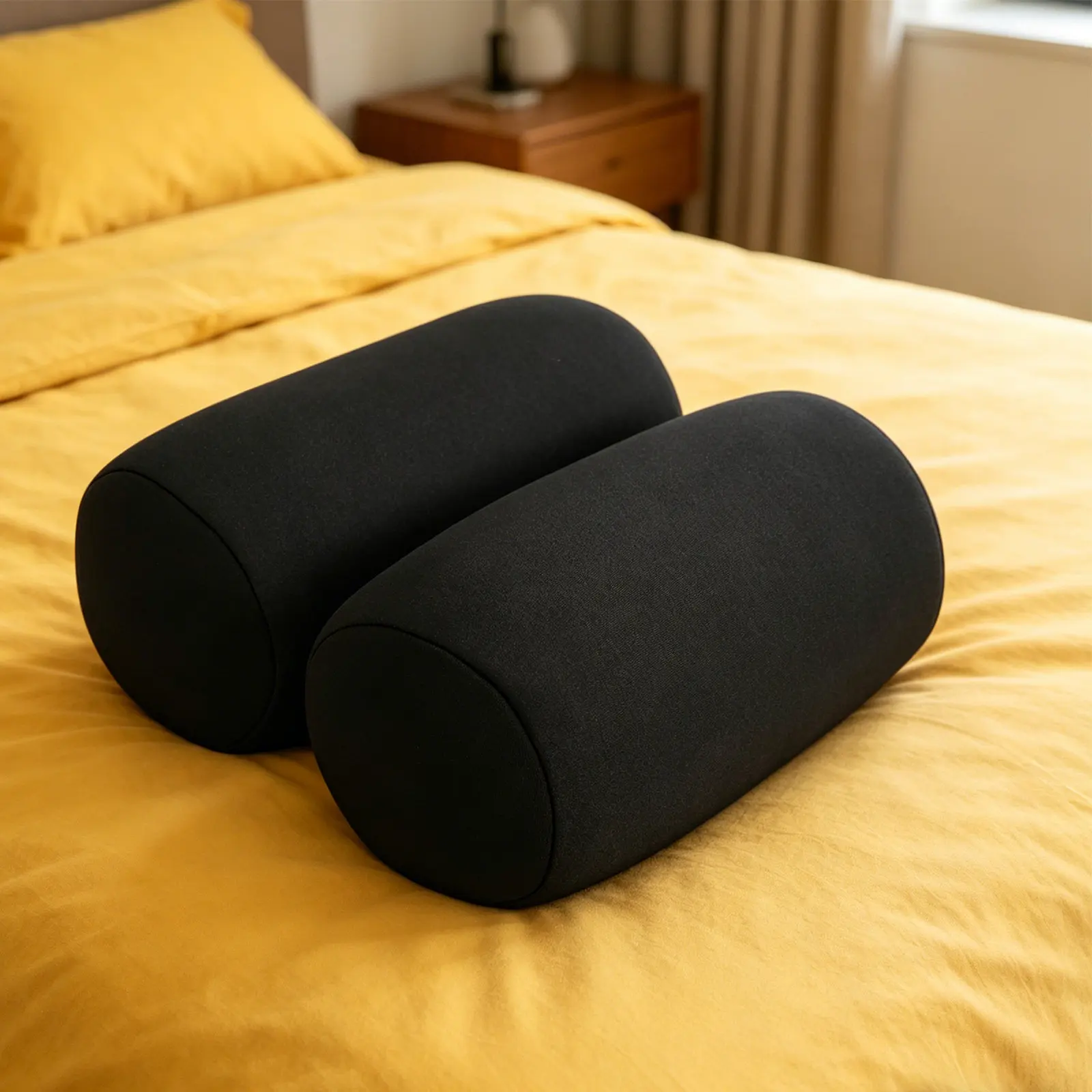 2Pcs Neck Pillow Cylinder Pure-Color Comfortable Long Neck Support Cushion Stuffed Cylinder Pillow Back Relief