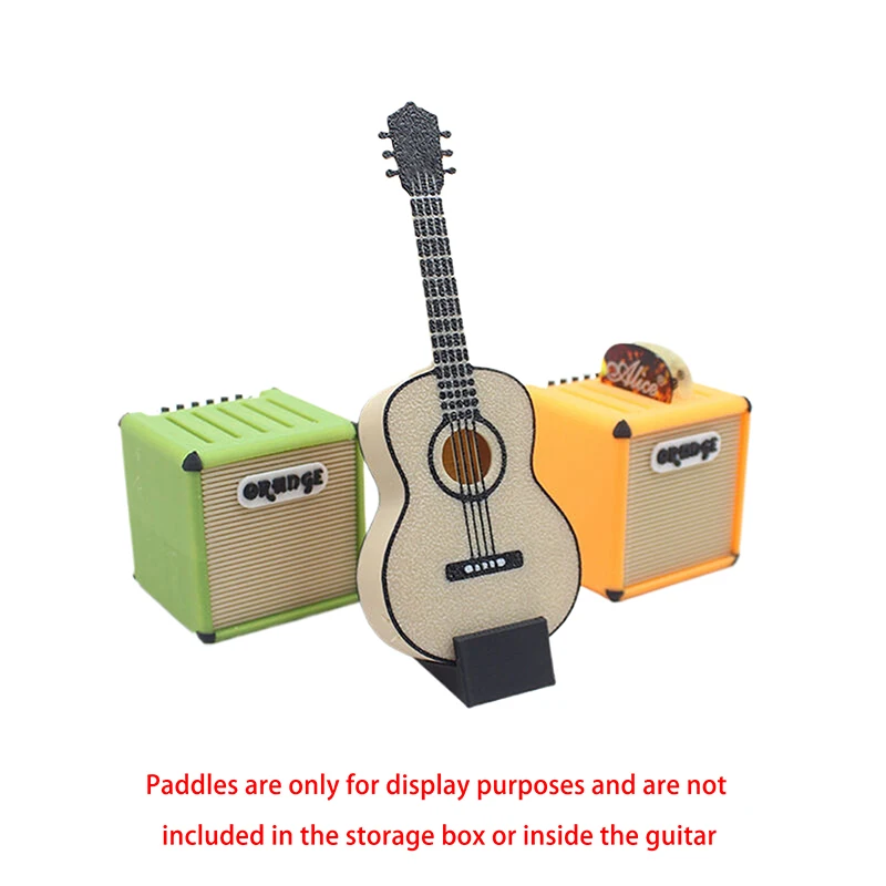 1 комплект, 1/12, миниатюрная гитара для кукольного домика с медиаторами и коробкой для хранения, модель музыкального инструмента для сцены, аксессуары для декора кукольного дома