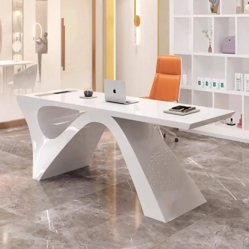 مكتب تنفيذي حديث فاخر خشب أبيض كبير مكتب كمبيوتر للدراسة طاولة محطة عمل ميسا Escriotorio