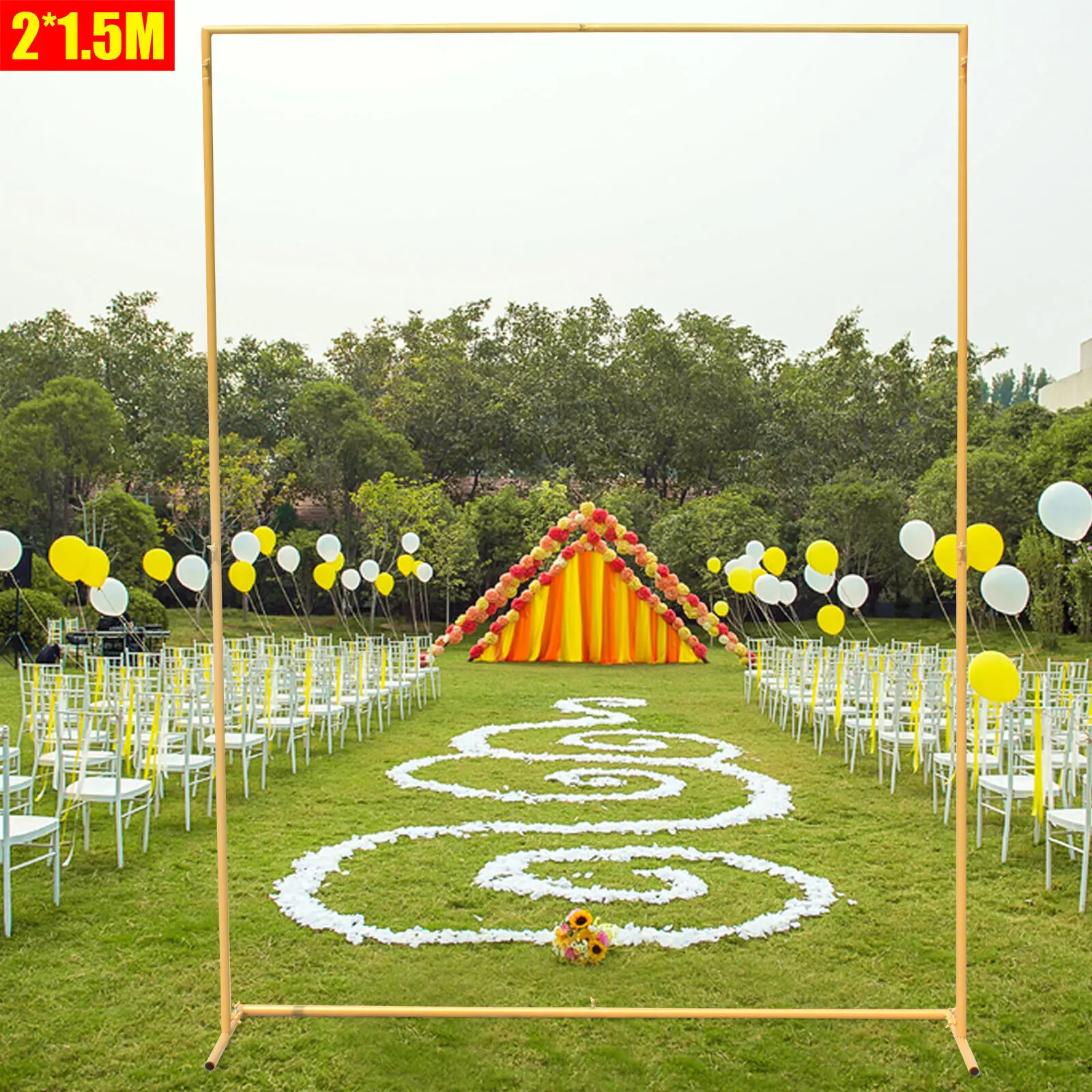 

2x1.5m Gold Rectangular Metal Wedding Arch Garden Party Backdrop Decor Frame Flower Balloon Rack Wedding Backdrop Stand