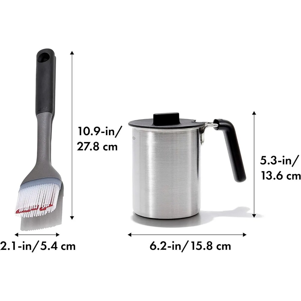 Juego de herramientas para asar premium con recipiente para regar y cepillo, negro