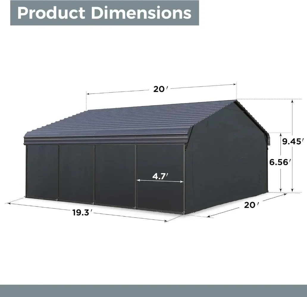 20 x 20 ft Metal Carport Kits with Galvanized Steel Roof & Removable Sidewalls, Heavy Duty Metal Carport Canopy, Outdoor