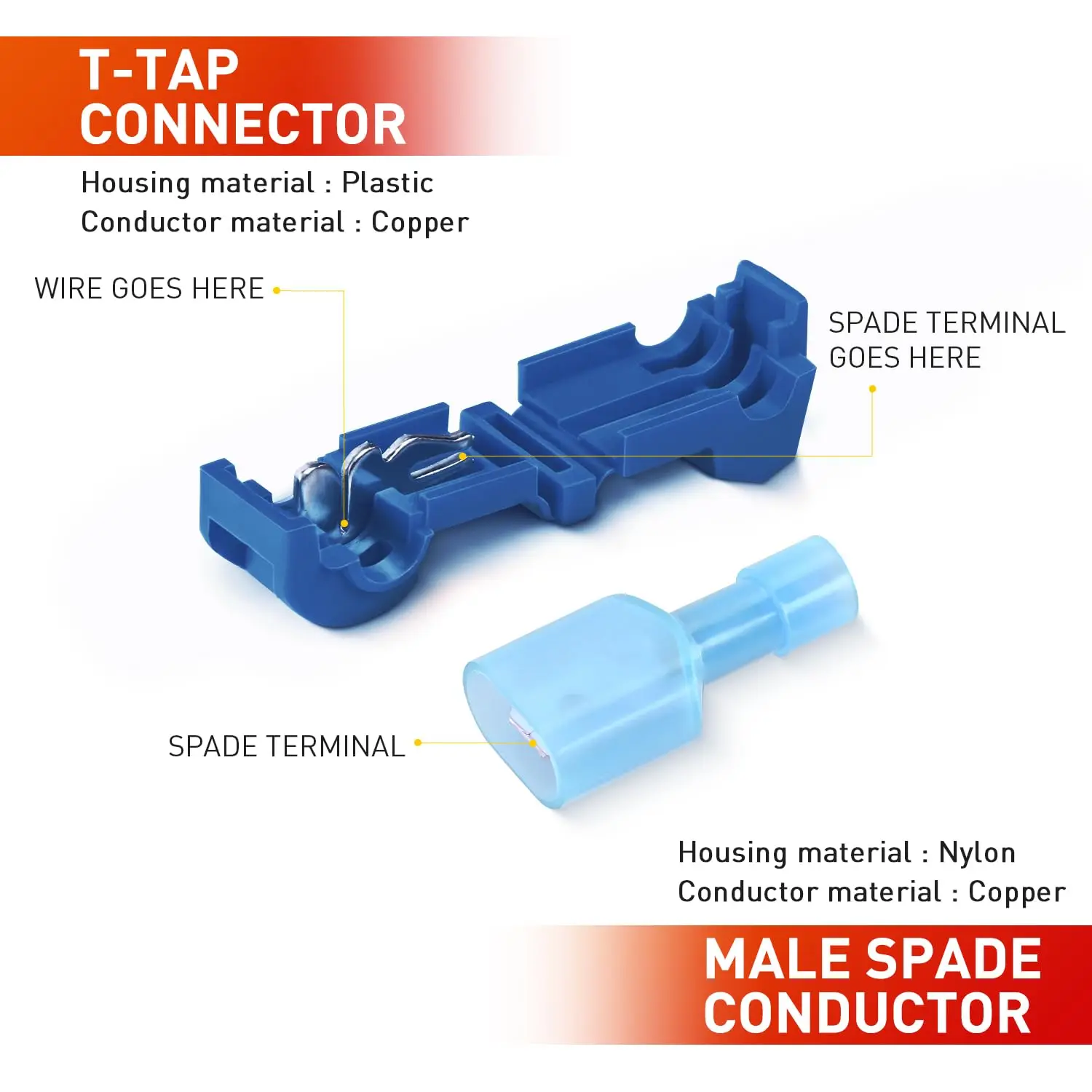 20-100PCS Quick Splice Wire Terminals T-Tap Self-stripping with Nylon Fully Insulated Male Disconnects Kit for Wiring Automotive