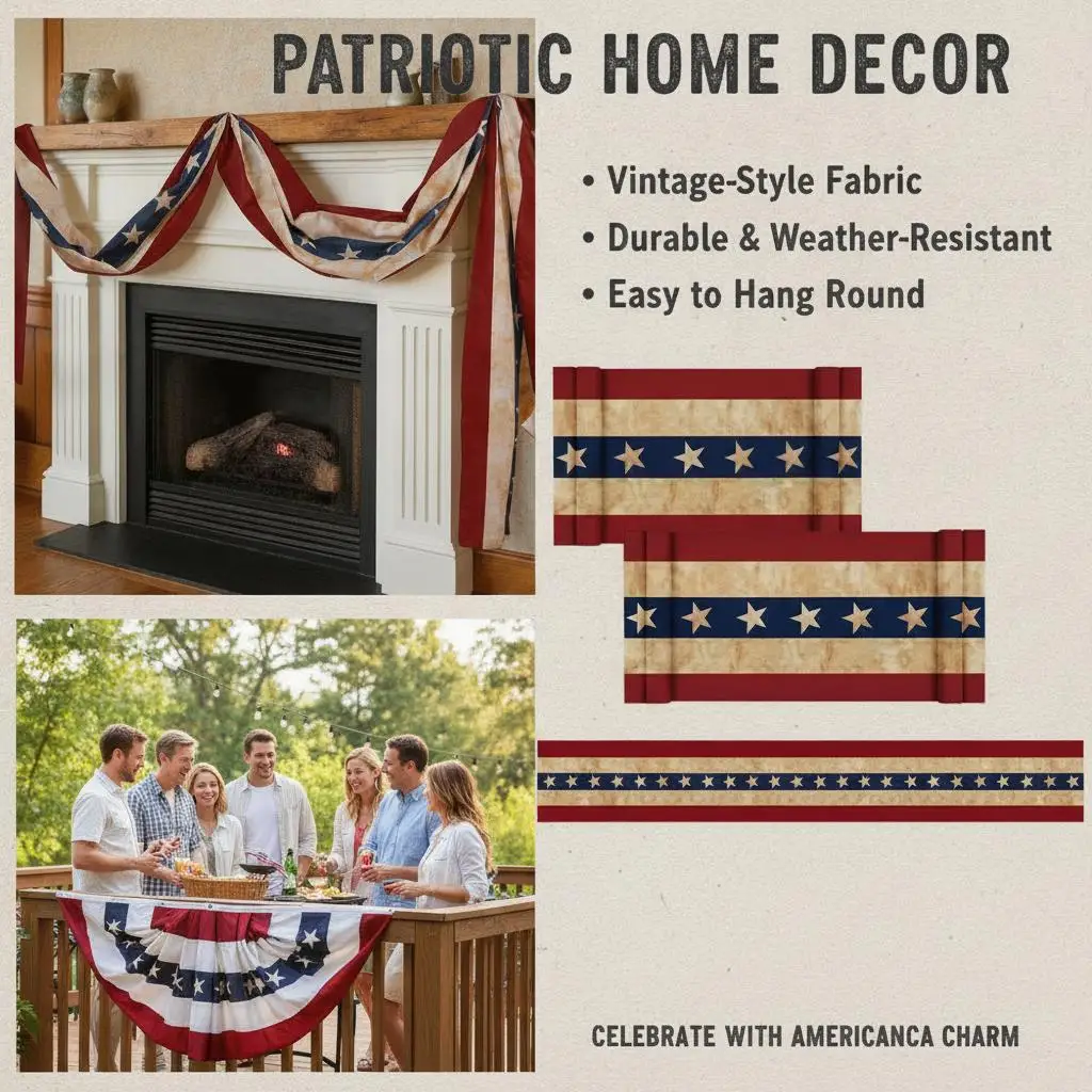 Two Packages Vintage 60x600cm Independence Day Banner Decoration Patriotic Cloth Background Hanging Material for Celebrations